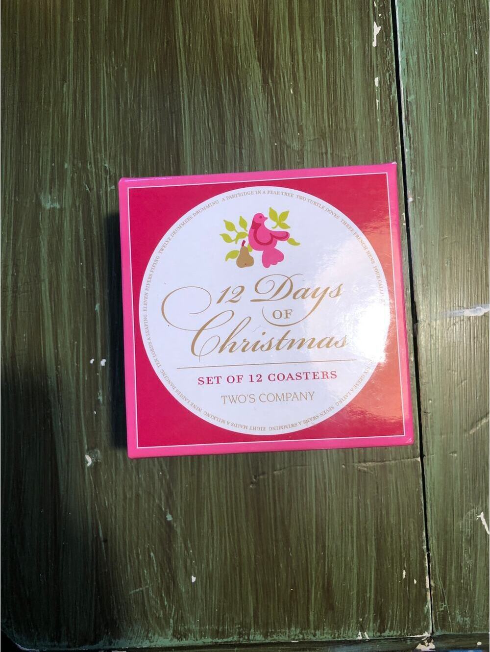 Two's Company NWOT 12 Days of Christmas Set of 12 Coasters Cork Backed